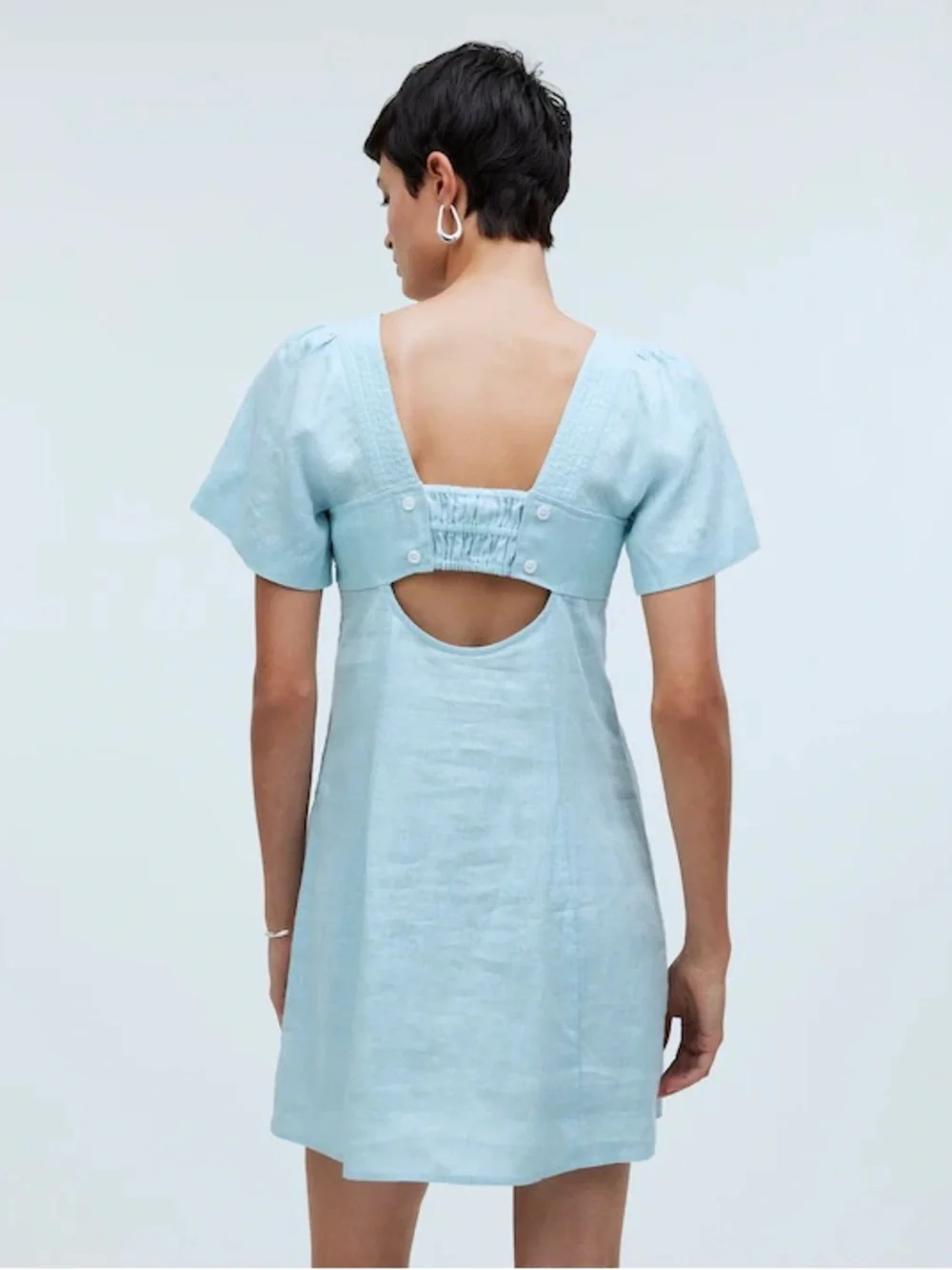 NWT MADEWELL Square-Neck Mini Dress 100% Linen Blue Heron Light Blue Sz 16 NP110